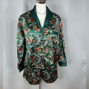 VTG Victoria's Secret Floral Boho Kimono Pajama Shorts Set Top Bottom Sz Lg